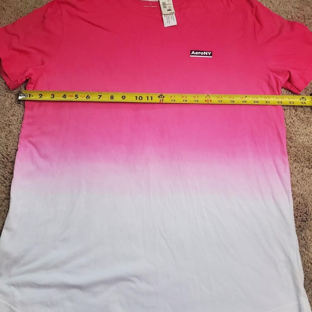 Aeropostale AeroNY Tshirt pink white ombre curved hem